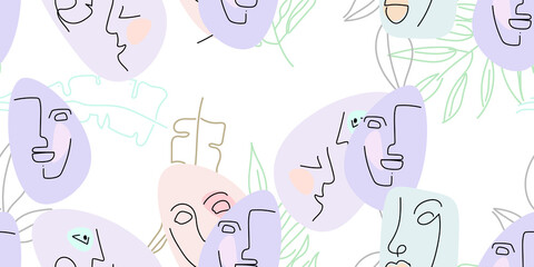 Face line pattern. Minimal art one line drawing.