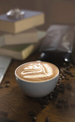 Coffee cup put on wooden desk,