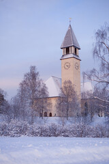 Fototapeta na wymiar Church in winter in Burträsk Sweden