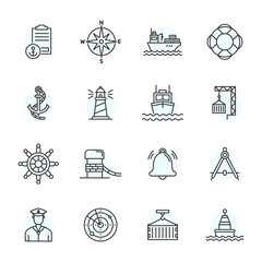 Naklejka premium Port ship marine stroke line icon. Sea port marine pictogram container logistics vector line icon