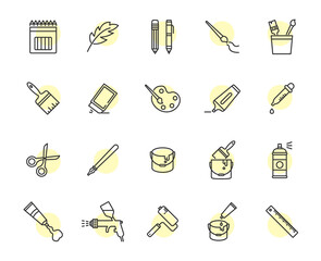 Paint vector line icon brush set. Paintbrush outline logo pictogram stroke flat painter web linear ink simple icon design