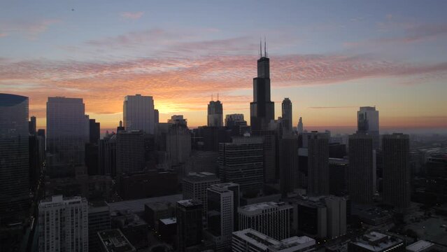 Drone Flying over Chicago Skyline
