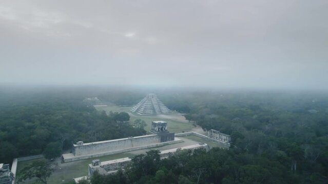 Drone flying over Chichen Itza Ruins in Mexico