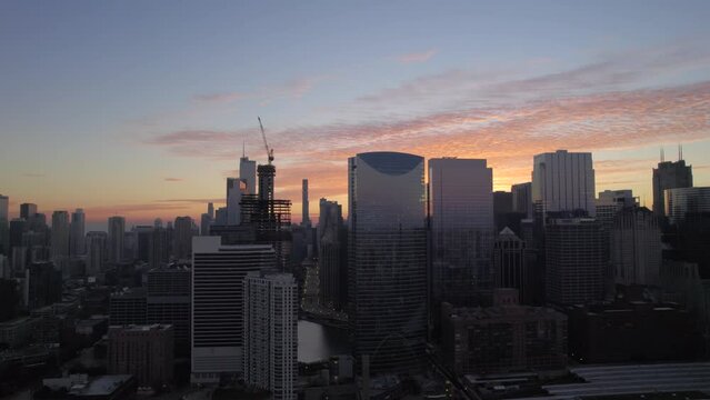 Aerial City Skyline at Sunrise