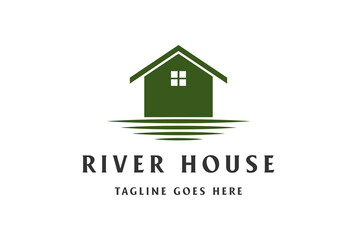 Simple Water Beach Lake River Creek House Cabin Cottage Villa Chalet Logo Design Vector