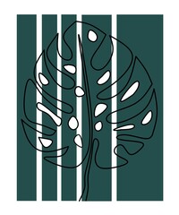 abstract one line art of monstera leaves, in modern colors great for posters, decorations and wallpapers