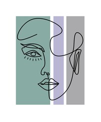 Abstract one line art face, on a white background and elegant colors great for posters and wallpapers