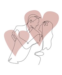 abstract one line art of man and woman dancing romantically, on white background and elegant colors good for posters and wallpapers