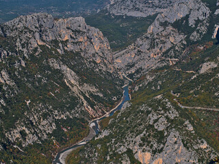 Stunning aerial view of famous canyon Verdon Gorge (Gorges du Verdon) in Provence region in...