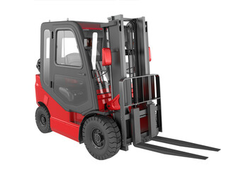 3D render of a forklift in red color isolated on a white background