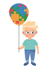 autistic boy with balloon puzzle