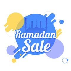 Ramadan Sale Poster Design With Silhouette Mosque On Abstract Background.