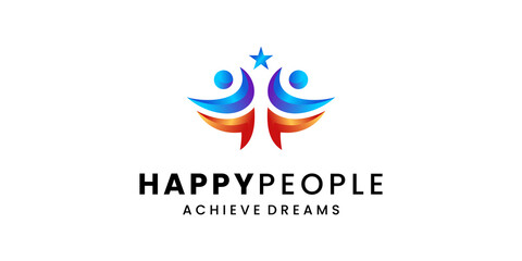 Illustration Abstract Happy People Colorful Success Achieve Dream Community Vector Logo Design