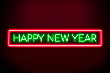 Happy New Year neon banner on the graphic background.