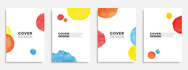 Set of abstract hand painted poster templates with watercolor shapes. Design for flyer, cover, brochure, magazine. Vector EPS 10