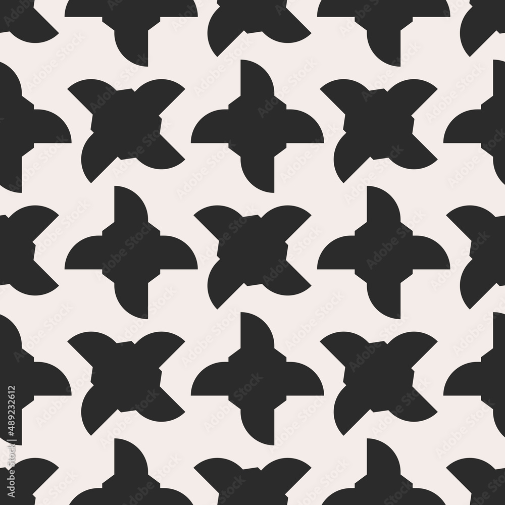 Poster Black shurikens, or something like them. Vector pattern of repeating shapes with four ends.