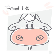 Linear image of a cow in a children's style. Postcard doodle vector element.