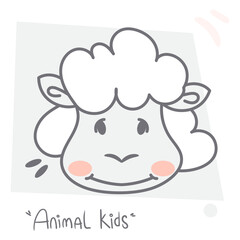Linear image of a sheep in a children's style. Postcard doodle vector element.