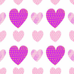 seamless vector pattern with hearts. Background with pink elements. St Valentine’s Day or wedding backgrounds or wallpapers. 