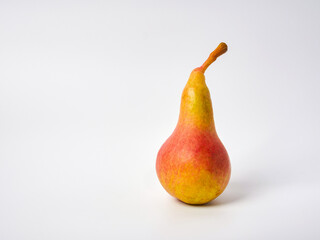 Green pear with a leaf isolated on white. Pear Clipping Path. Professional studio photo