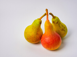 Green pear with a leaf isolated on white. Pear Clipping Path. Professional studio photo