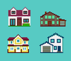 Fototapeta premium Set of Various Pixel Houses