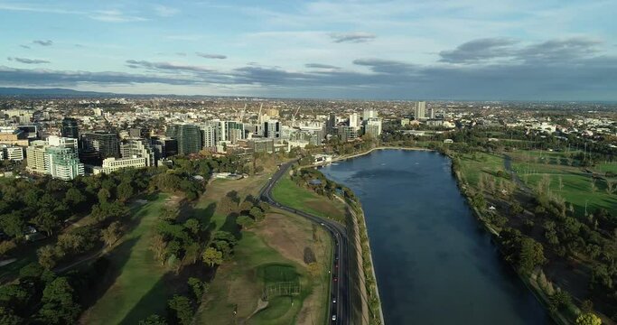 Hyperlapse approach over Albert Park Lake, Melbourne, Australia.