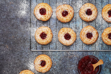 Freshly baked cookies with jam