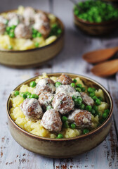 Swedish meatballs with mashed potato side dish - typical dish of Swedish cuisine