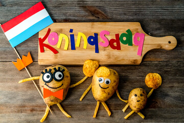 Dutch national holiday celebrating King's birthday in Holland. Koningsdag in Holland. Family made from potatoes