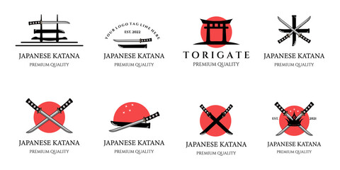 set katana vintage logo vector illustration minimalist icon design 