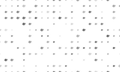 Seamless background pattern of evenly spaced black digital tech symbols of different sizes and opacity. Vector illustration on white background