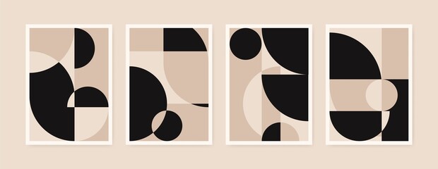 Abstract geometric posters. Simple primitive shapes and forms, modern background set bauhaus style. Vector art illustration - obrazy, fototapety, plakaty