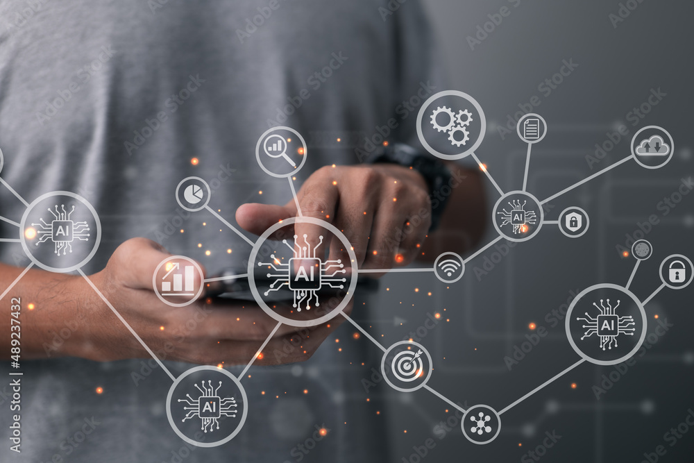 Poster Digital technology and the concept of the internet of things. Big data technology and a digital business plan.