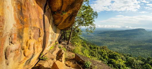 Amazing old stone carvings at Pha Mor E Daeng in Khaowihan National Park. Sisaket province, Thailand,ASEAN. © Sun Image