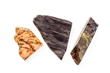 Set of different mineral stones. Natural rocks top view