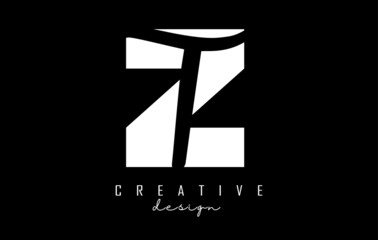 White and Black Letters ZT Logo with a minimalist design. Letters Z and T with geometric and handwritten typography.