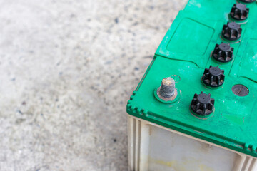 Oxidized and dirty car battery terminal. Battery terminals corrode dirty damaged problem. Old...