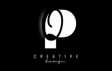 White and Black Letters PQ Logo with a minimalist design. Letters P and Q with geometric and handwritten typography.