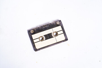 black tape cassette with a classic look, on a white background