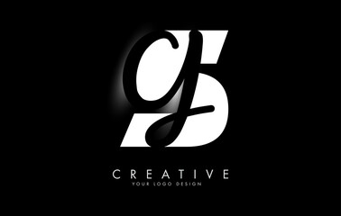 White and Black Letters SG Logo with a minimalist design. Letters S and G with geometric and handwritten typography.