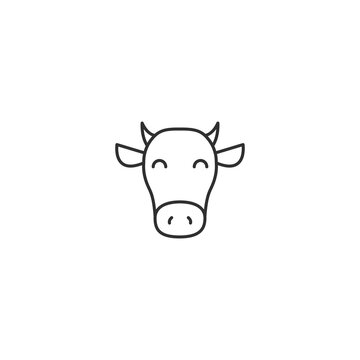 Cow head cattle farm animal face line icon. Livestock happy calf