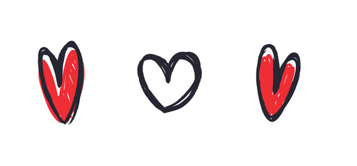 Doodle hearts collection. Set of hand drawn vector heart illustrations. Valentine's day love design elements.