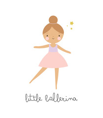 Kids illustration with Cute Little Ballerina. Vector illustration. For kids stuff, card, posters, banners, children books, printing on the pack, printing on clothes, wallpaper, textile or dishes.