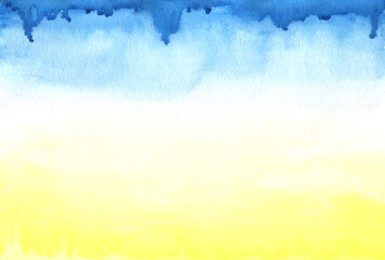 Blue and yellow abstract watercolor background design. Ukrainian flag - 489240482