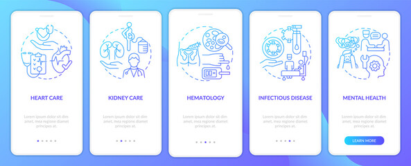 Providing medical services blue gradient onboarding mobile app screen
