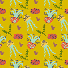 Seamless pattern jellyfish seaweed