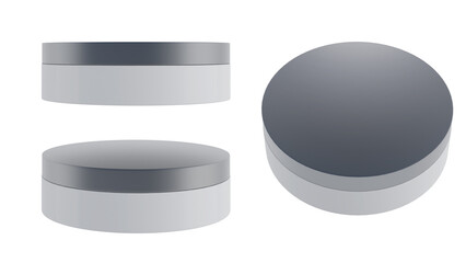 cosmetic bottle mockup,Circle shape cans silver material on a white background,isolated on white background,3d rendering