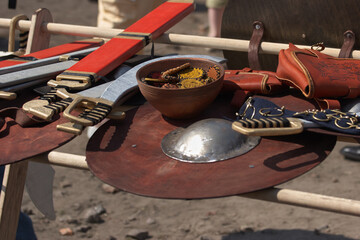 Weapons of the Middle Ages for training battles of Varangian warriors