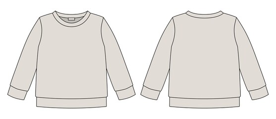 Light gray technical sketch sweatshirt. Kids wear jumper design template